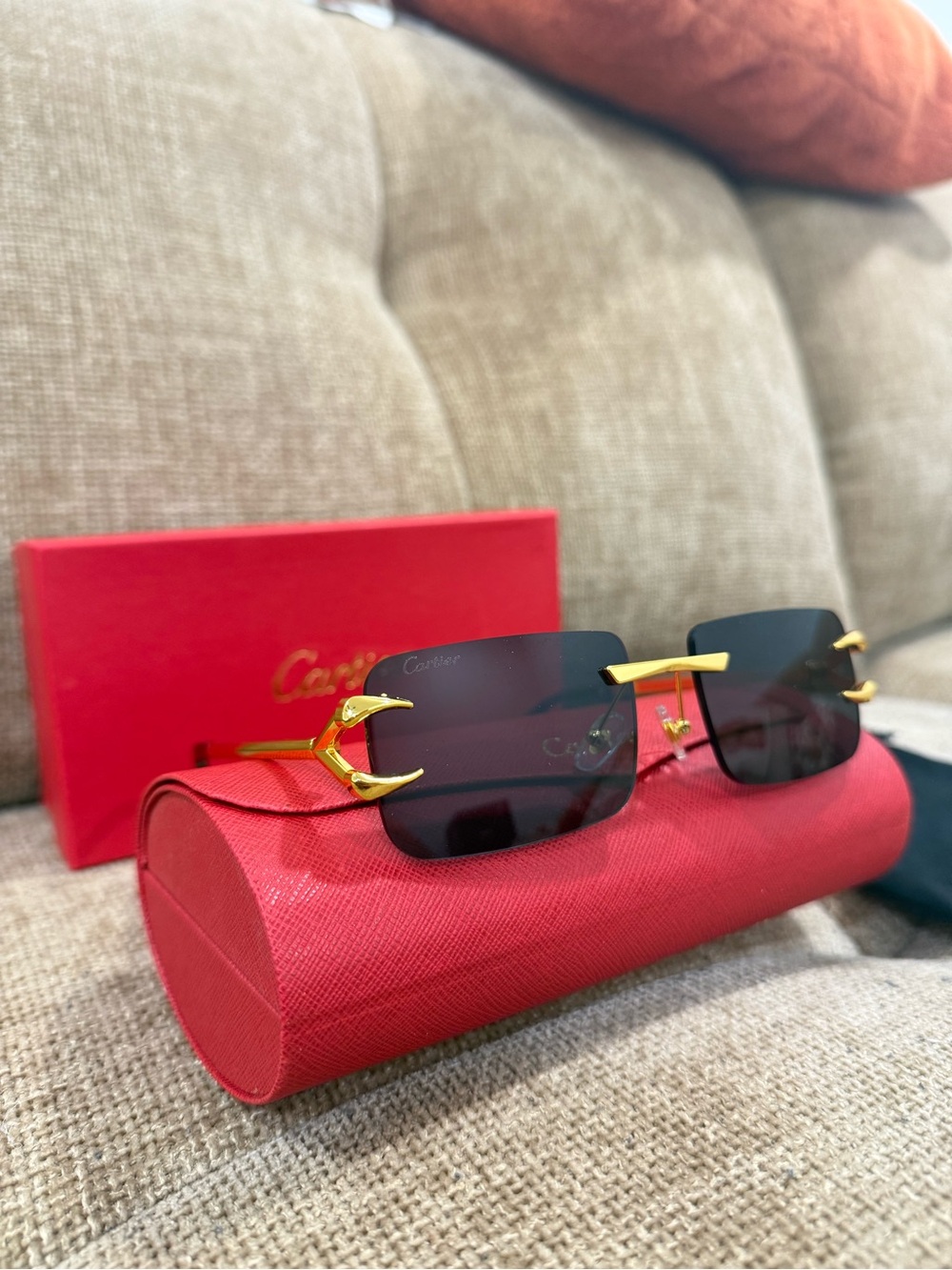 Cartier Men's Rimless Sunglasses with Gold Accents - Black Lenses